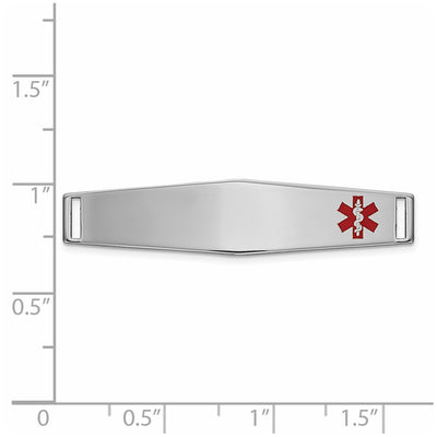 14K White Gold Off-Center Red Epoxy Enameled Soft Diamond Shape Medical ID Plate # 818
