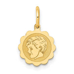 14K Boy Head on .009 Gauge Engravable Scalloped Disc Charm view