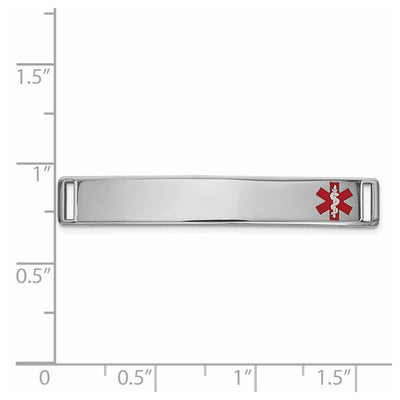 14K White Gold Off-Center Red Epoxy Enameled Medical ID Plate # 818