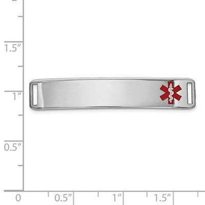 14K White Gold Off-Center Red Epoxy Enameled Medical ID Plate # 819