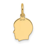 14K Plain Small .013 Gauge Facing Right Engravable Boy Head Charm, 15.3 x 8.7mm view