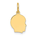 14K Plain Small .009 Gauge Facing Right Engravable Boy Head Charm, 15.3 x 8.7mm