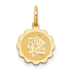 14K Girl Head on .009 Gauge Engravable Scalloped Disc Charm, 15 x 10mm view