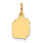 14K Plain Small .009 Gauge Facing Right Engravable Girl Head Charm, 15 x 8mm view