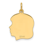 14K Plain Medium .013 Gauge Facing Right Engravable Girl Head Charm, 21.3 x 15.6mm view