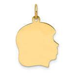 14K Plain Medium .011 Gauge Facing Right Engravable Girl Head Charm, 21.3 x 15.6mm view