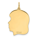 14K Plain Medium .013 Gauge Facing Right Engravable Girl Head Charm, 25.2 x 17.9mm view