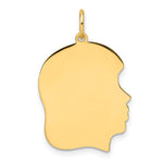 14K Plain Medium .013 Gauge Facing Right Engravable Girl Head Charm, 25.2 x 17.9mm view