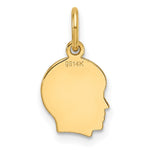 14K Plain Small .013 Gauge Facing Left Engravable Boy Head Charm, 16.3 x 8.6mm view