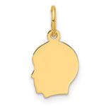 14K Plain Small .009 Gauge Facing Left Engravable Boy Head Charm, 16.3 x 8.6mm view
