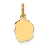 14K Plain Small .011 Gauge Facing Left Engravable Girl Head Charm, 15.4 x 8mm view