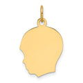 14K Plain Medium .013 Gauge Facing Left Engravable Boy Head Charm, 22.5 x 14.7mm