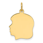14K Plain Medium .013 Gauge Facing Left Engravable Girl Head Charm, 22.8 x 15.7mm view