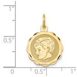 14K Boy Head on .013 Gauge Engravable Scalloped Disc Charm, 21 x 15mm view