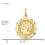 14K Boy Head on .013 Gauge Engravable Scalloped Disc Charm, 24 x 16mm view
