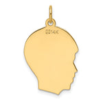 14K Plain Medium .013 Gauge Facing Left Engravable Boy Head Charm, 27.4 x 17.6mm view