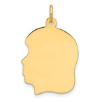 14K Plain Medium .011 Gauge Facing Left Engravable Girl Head Charm, 26.4 x 17.5mm view