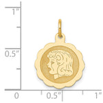 14K Girl Head on .013 Gauge Engravable Scalloped Disc Charm, 21 x 15mm view