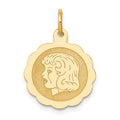 14K Girl Head on .013 Gauge Engravable Scalloped Disc Charm, 21 x 15mm