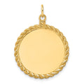 14K Plain .013 Gauge Circular Engravable Disc with Rope Charm, 30.5 x 24.9mm