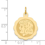 14K Girl Head on .013 Gauge Engravable Scalloped Disc Charm, 24 x 16mm view
