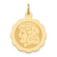 14K Girl Head on .013 Gauge Engravable Scalloped Disc Charm, 24 x 16mm