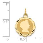 14K Boy Head on .018 Gauge Engravable Scalloped Disc Charm, 29 x 22mm view