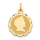 14K Boy Head on .018 Gauge Engravable Scalloped Disc Charm, 29 x 22mm
