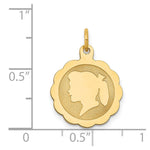 14K Girl Head on .013 Gauge Engravable Scalloped Disc Charm, 21 x 15mm (13) view