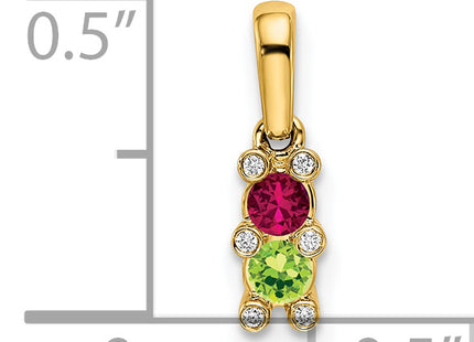14K Yellow Gold Family Jewelry Geniune Stone & Diamond Set Pendant