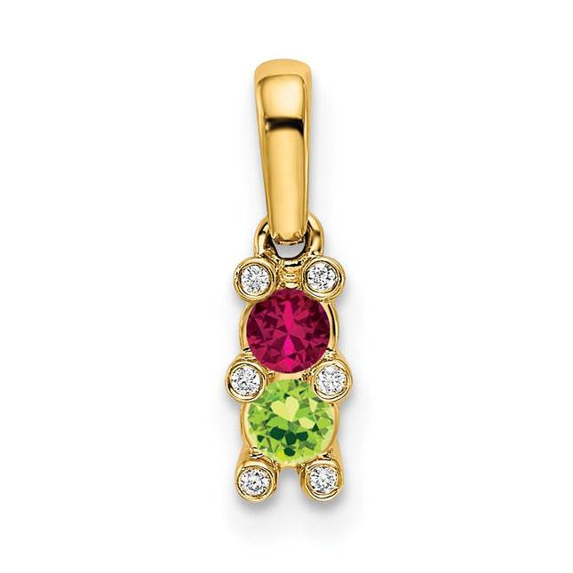 14K yellow gold diamond family pendant, synthetic stone, alternate view
