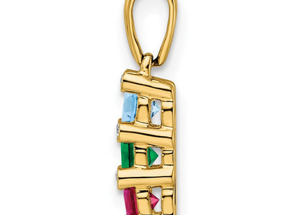 14K gold diamond family pendant, synthetic stone, alternate view
