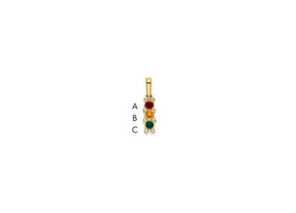 14K gold diamond family pendant, synthetic stone