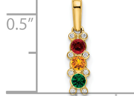 14K Family Jewelry Geniune Stone & Diamond Set Pendant, 18 x 4mm