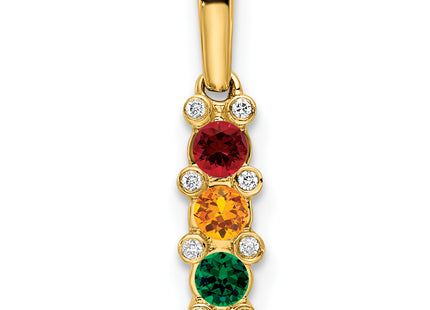 14K Family Jewelry Geniune Stone & Diamond Set Pendant, 18 x 4mm