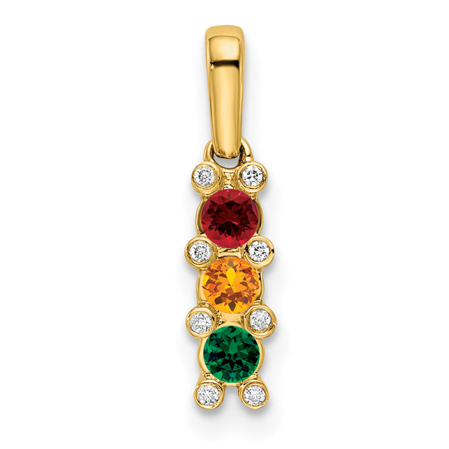 14K Family Jewelry Synthetic Stone & Diamond Set Pendant, 18 x 4mm