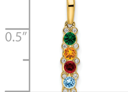 14K Family Jewelry Synthetic Stone & Diamond Set Pendant, 21 x 4mm