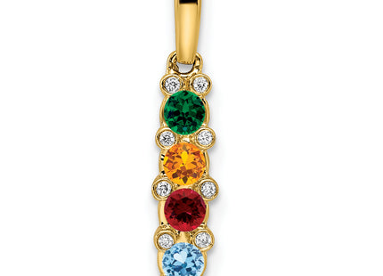 14K Family Jewelry Geniune Stone & Diamond Set Pendant, 21 x 4mm