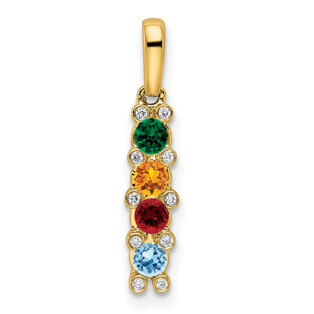 14K gold diamond family pendant, synthetic stone, alternate view