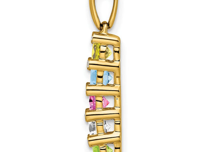 14K gold diamond family pendant, synthetic stone, another view