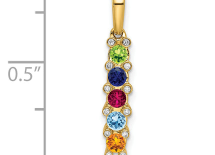 14K Family Jewelry Geniune Stone & Diamond Set Pendant, 24 x 4mm
