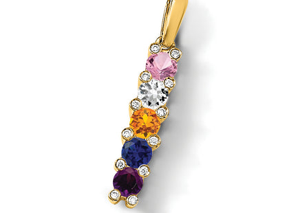 14K Family Jewelry Geniune Stone & Diamond Set Pendant, 24 x 4mm