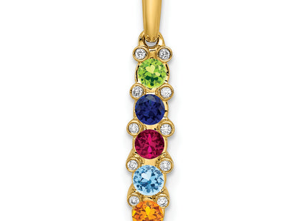 14K Family Jewelry Geniune Stone & Diamond Set Pendant, 24 x 4mm