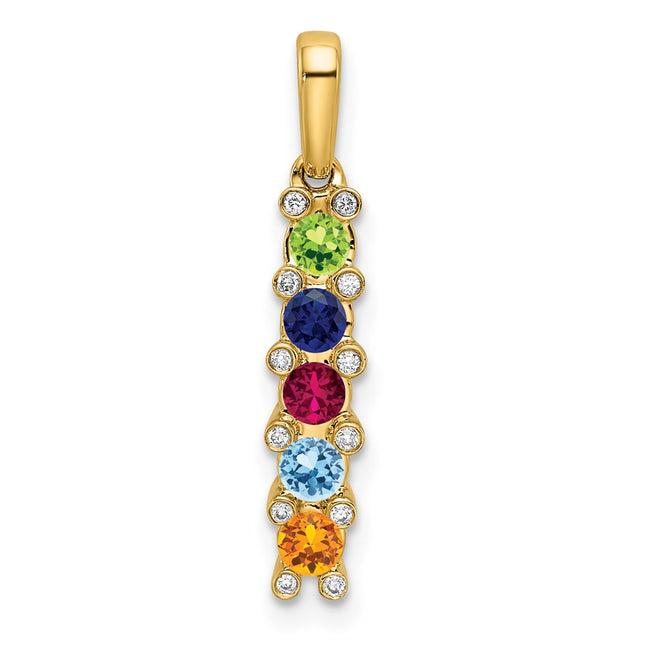 14K gold diamond family pendant, synthetic stone, alternate view