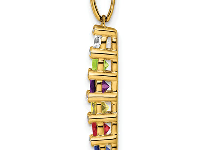 14K Family Jewelry Geniune Stone & Diamond Set Pendant, 26 x 4mm