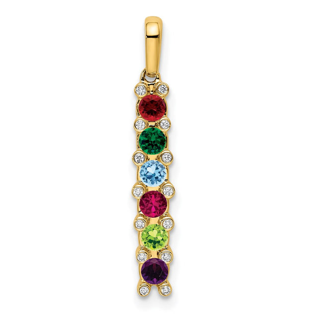 14K gold diamond family pendant, synthetic stone, alternate view