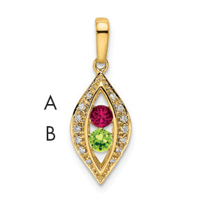 14K Family Jewelry Genuine Stone & Diamond Set Pendant, 21 x 8mm