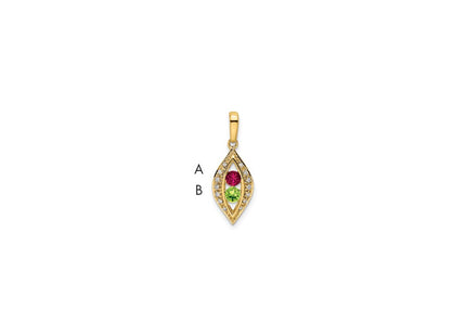 14K gold diamond family pendant, synthetic stone