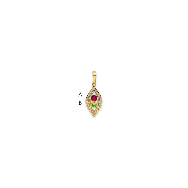 14K Family Jewelry Synthetic Stone & Diamond Set Pendant, 21 x 8mm