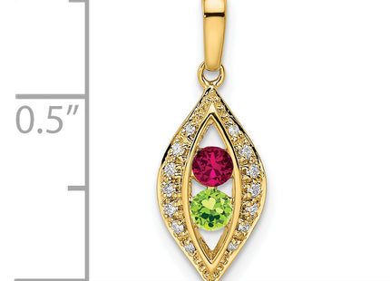 14K Family Jewelry Synthetic Stone & Diamond Set Pendant, 21 x 8mm